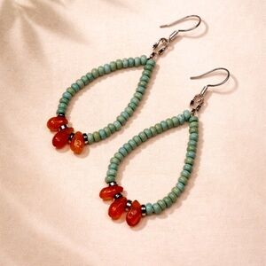 Chic Beaded Teardrop Earrings in Green and Orange